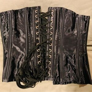 Black Satin Corset with Lace-Up Detail